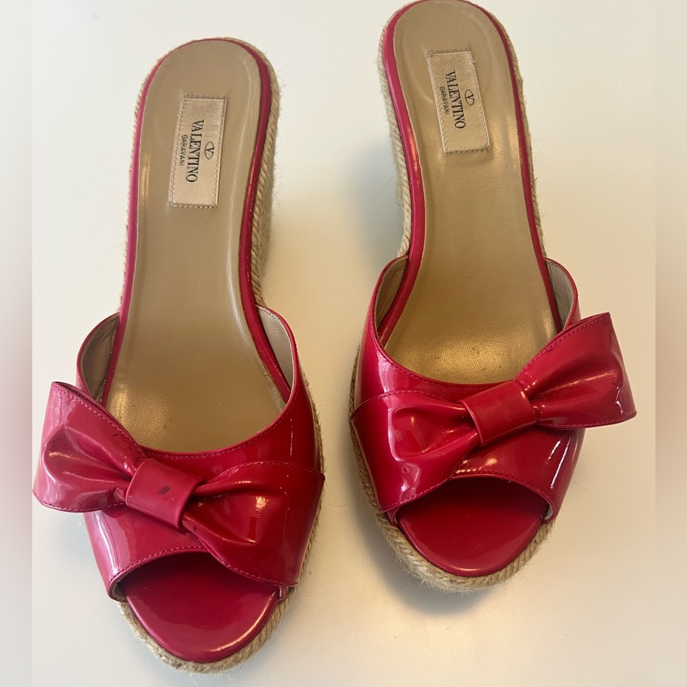 VALENTINO Garavani Mena Patent Bow Espadrille Wedges pink sz 40 - Picture 2 of 8